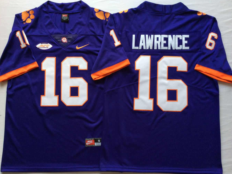 NCAA Men Clemson Tigers Purple #16 LAWRENCE->ncaa teams->NCAA Jersey